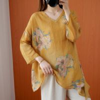 Chinese Style Clothing Women Retro Qipao Tops Vietnam Women Cheongsam Vintage Floral Print Qi Pao Tee Shirts Hanfu T-Shirt 12292