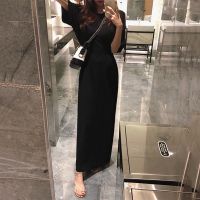 COD ℗❆☾ CUZ81VG V SHOP In march South Korea 2023 New Modal and Ankle Long Skirt Medium Length Womens Summer Collection Waist Tight Knee Length Short Sleeve Dress