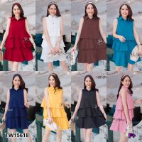 TW15618 เดรสแขนกุดปกเชิ้ตระบาย 3 ชั้น Sleeveless dress with 3 layers of ruffled collar.