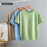 GIGOGOU เสื้อยืดสไตล์เกาหลีบางแขนสั้นเสื้อผ้าสตรีล้วน,เสื้อยืดผ้าฝ้ายธรรมดาเสื้อยืดสตรีฤดูใบไม้ผลิฤดูร้อน