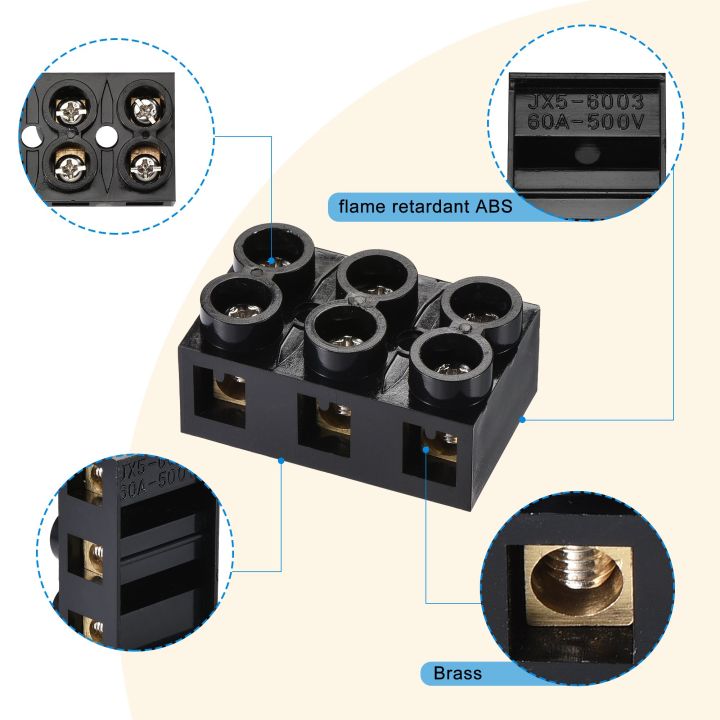 เทอร์มินัลบล็อก500v-60a-3แถวคู่สำหรับการเดินสายไฟตำแหน่งสกรูไฟฟ้าหรือ