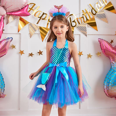Princess Dress For Girls Halloween Costume Mermaid Cosplay Outfit Baby Rainbow Dresses Purim Carnival Disguise Robe Vestido Gowo