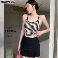 Misssyouu Women Slim Sexy Casual Sleeveless V Neck Stripe Camisole