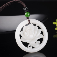 Fashion White Jade Hollow Flower Pendant Necklace Jewellery Chinese Hand-Carved Relax Healing Women Man Luck Gifts Amulet New