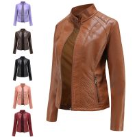 Womens Leather Jacket Plus Size Stand Collar Zipper Black Faux Leather Jacket Slim Style Autumn Female Outwear