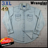 Wrangler®แท้ อก 49 ไซส์ 3XL เสื้อเชิ้ตผู้ชาย แรงเลอร์ สีเดนิม เสื้อแขนยาว เนื้อผ้าดี