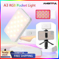 AMBITFUL A3 RGB Pocket Light 2800K-6800K Dimmable Full Color Mini LED Light พร้อม APP สำหรับโทรศัพท์กล้อง DSLR Light Vlogging Live