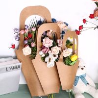 Portable Kraft Paper Flowers Bag Flowers Wrapping Gift Flower Packaging Boxes for Home Wedding Party Decor Flower Shop Handbag Gift Wrapping  Bags