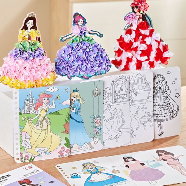 drawing-dress-up-stickers-book-diy-paint-girls-toys-kid-art-poking-princess-handmade-educational-coloring-children-learning-gift