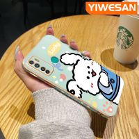 YIWESAN เคสสำหรับ Infinix Hot 9 Pro เคส X655C การ์ตูนโชคดีดีไซน์ใหม่กระต่ายขอบสี่เหลี่ยมเคสมือถือบางชุบลวดลายกล้องฝาปิดเลนส์เต็มปกป้องเคสนิ่ม