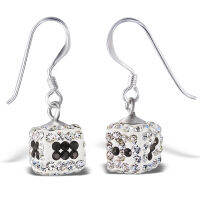 Silver thai Dice Dangle Earrings with Crystal 9mm X 9mmต่างหูห้อยระย้าประดับคริสตัล 9mm X 9mmใส่เล่นไฟก็สวยคะ