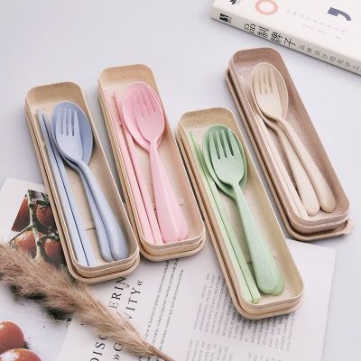 Travel-friendly Wheat Straw Portable Cutlery Set - Spoon  Fork and Chopsticks with Nordic Aroma Flatware Sets