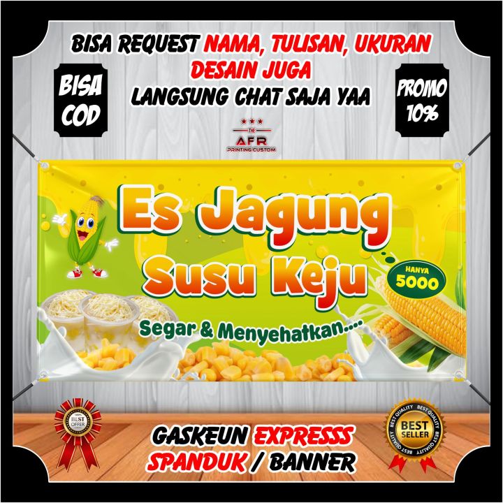 Cod Spanduk Banner Custom Jualan Es Jagung Susu Keju Es Jagung Hawai