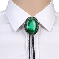 Vintage Malachite stone oval shape turquoise bolo tie for man Indian cowboy western cowgirl leather rope zinc alloy necktie