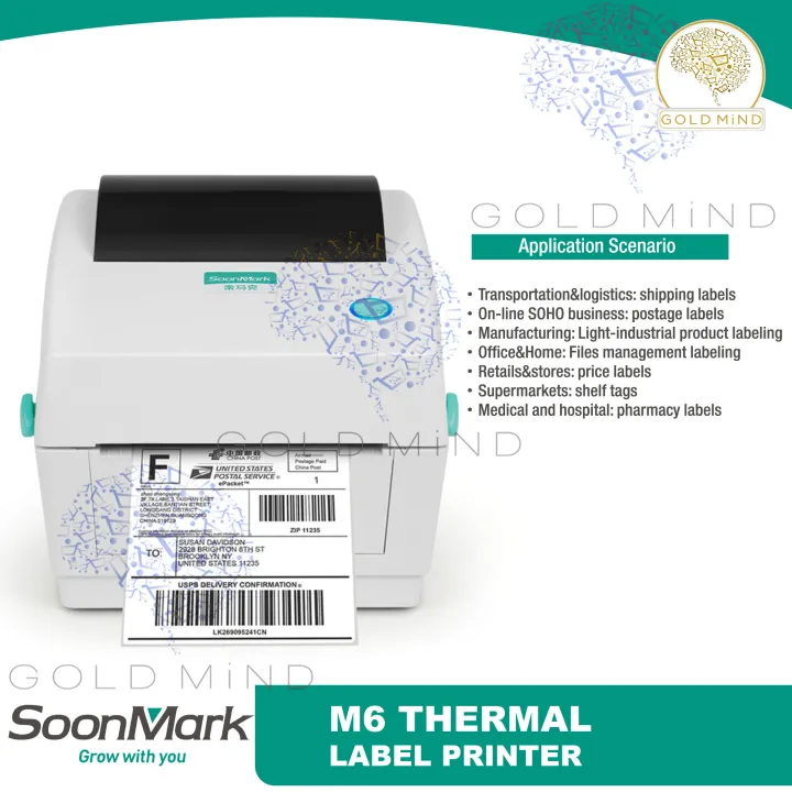 SoonMark M6 Thermal Printer (Mac and PC) For THERMAL STICKERS NO INK