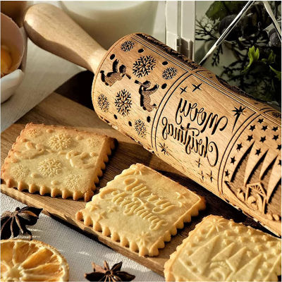 Nativity Engraved Rolling Pin Non-Stick Wooden Embossed Dough Roller Rolling Pins for Cookies Pies Clay Kitchen Tool BOM666
