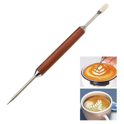 Coffee Art Pen Coffee Fancy Art Needle Coffee Art Needle Wood Handle Stainless Decorating Barista Tool