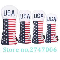 White PU Leather with USA Stars &amp; Strips Embroidery Golf Club Driver Fairway Wood Hybrid Head Cover Golf #1 #3 #5 UT Headcover