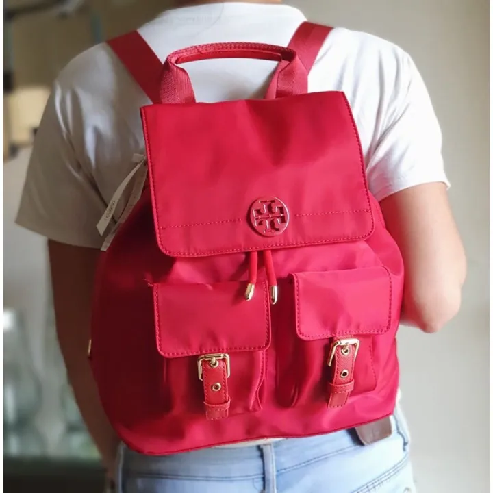 .Y . Tilda Quinn Nylon Drawstring Bucket with Flap Backpack  with Signature Logo Embellishments Plain - Red Ladies Backpack | Lazada PH