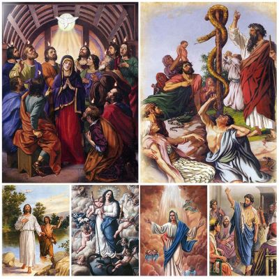 Ligious Wall Art Canvas - Virgin Mary, Birth Of Jesus, Baptism Angel, Holy Spirit-เหมาะสำหรับห้องนั่งเล่นตกแต่งบ้าน