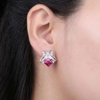 JewelryPalace New Arrival Luxury Bow Knot 3.1ct Princess Cut Created Pink Sapphire 925 Sterling Silver Stud Earrings for Woman