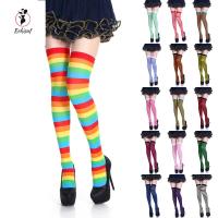 Eekisuf Halloween Long Tights Socks Christmas Party Costume Props Striped Over The Knee Long Colorful Socks Long tube multicolored socks