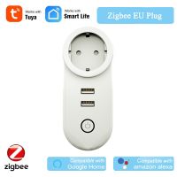 Tuya Smart Zigbee Eu ปลั๊กแอปไร้สายควบคุม Tuya Zigbee 3.0ปลั๊กอียู Alexa Echo ควบคุมด้วยเสียงที่ชาร์จ Usb คู่ Google Home