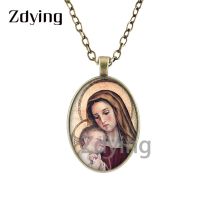 Zdying Mary And Baby Necklace Oval Glass Photo Chain Choker Collar Jewelry FX023