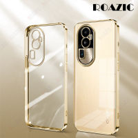 ROAZIC เคสโทรศัพท์ OPPO Reno 10 Pro + 5G/Reno 10 Pro Plus 5G ปลอกซิลิโคนนิ่มโปร่งใสขอบกล่องโลหะชุบหรูหรากันกระแทกกรอบใส