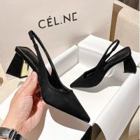 Women Elegant High Heels Shoes 2023 Summer New Office Slingback Pointed Toe Block Heels Pumps Ladies Casual Sandals Zaptos Mujer