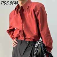 TIDE BEAR เสื้อแขนยาวชายเสื้อเชิ้ตลำลองของผู้ชายรู้สึกดีไซน์ใหม่อารมณ์เงาแขนยาวสีทึบอเนกประสงค์ระดับไฮเอนด์