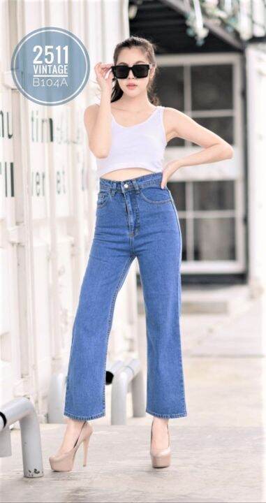 new-arrival-สินค้าใหม่-2511-vintage-denim-jeans-by-araya-กางเกงยีนส์-ผญ-กางเกงแฟชั่นผู้หญิง-กางเกงยีนส์เอวสูง-กางเกงยีนส์-ทรงกระบอก-ผ้าไม่ยืด