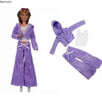 เสื้อผ้าขนสัตว์สีม่วงชุดสำหรับตุ๊กตาบาร์บี้ชุดเสื้อเสื้อกั๊ก Top Crop กางเกง Causal Wear ชุดสำหรับตุ๊กตาบาร์บี้16 BJD ตุ๊กตาอุปกรณ์เสริม