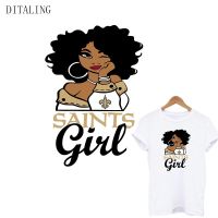 Saints Girl Patch For Clothing Iron On Transfer Black Women DIY T-Shirt Sweatshirt Thermal Sticker Washable Appliqued On Clothes Fashion Accessories