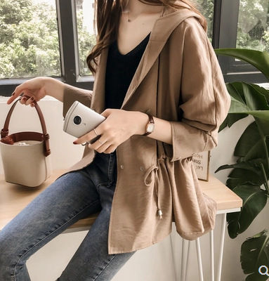 Spring and Autumn womens new Korean style loose bf anorak Womens Mid-length slim fit long sleeve cardigan jacket fashion 2023