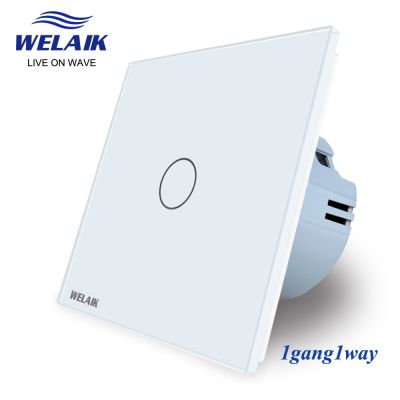 WELAIK EU European Touch Switch 80*80mm 1~1000W 1gang1way Crystal Glass Panel Lamp Smart Switch Light Switch Wall Switch A1911CW