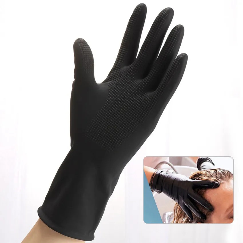 Beautyforever Hair Dye Gloves Black Reusable Salon Hair Color Latex Gloves  Thick Rubber Gloves | Pair Salon Barber Gloves Waterproof Hot Dyeing Gloves  Anti-skid Rubber Long Protective Hands Cover For Home Gardening