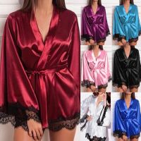 HOT14★2021ผู้หญิงสั้นชุดซาตินนุ่ม Nightdress ผ้าไหมลูกไม้ชุดชั้นใน Robe Nightgown หญิงชุดนอนเซ็กซี่ผู้หญิงชุดนอน