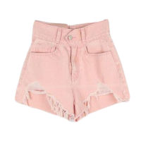 Genayooa Streetwear Shorts Women Pink Ripped Tassel Hem Jeans Shorts Summer 2021 Korean Style Ladies Shorts Feminino Denim Sexy