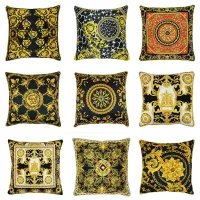 Luxury Vintage Gold Floral Satin Pillowcase European Classical Pattern Geometry Cushion Sofa Bed Seat Bohemian Decorative Pillow