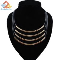 Black Leather Necklace Elegant Fashion Multilayer Choker Rope Necklace for Men and Women