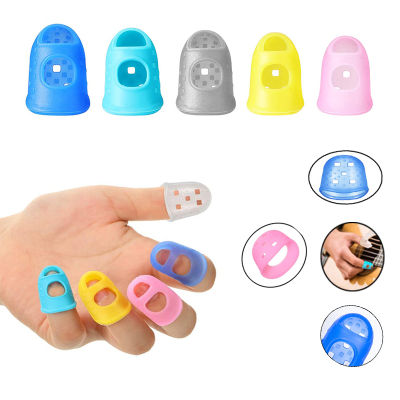 5Pcs Colorful Silicone Thimbles Hollowed Out Breathable Playing Guitar Protective Finger Sleeve DIY Crafts Sewing Tool Supplies