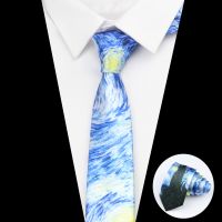 New Van Gogh Oil Painting Tie For Men Star Moon Night Retro Fun Skinny Slim Necktie Accessories Daily Wear Wedding Party Gift Drawing Painting Supplie