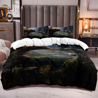 Animal Friendship Theme Bedding Duvet Cover Sets with Bear and Wolf Print Comforter Cover with Bear Wolf Pattern White Reverse