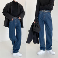 Mens jeans loose straight-leg cropped trousers thin section Korean wide-leg casual trousers