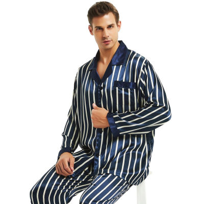 บุรุษผ้าไหมซาตินชุดนอนชุดชุดนอนชุด pjs ชุดนอน Loungewear S ~ 4XL ลาย