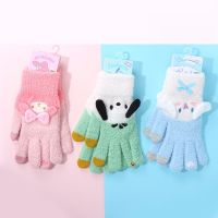 Sanrioed Plush Women Gloves Anime My Melody Cinnamoroll Kuromi Soft Filling Plush ถุงมืออุ่นฤดูหนาวแบบเต็มนิ้วสำหรับของขวัญ