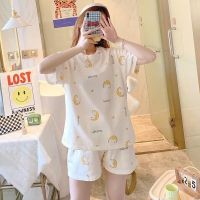 Uniqlo High quality new pajamas womens ins cool thin short-sleeved womens loose plus size Korean version thin section can be worn outside home service suit original