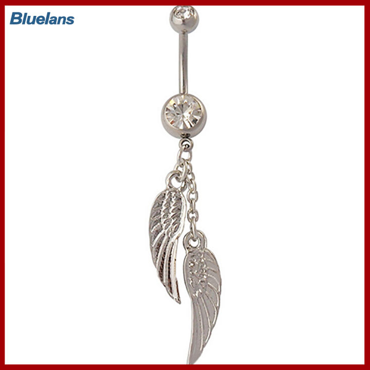 bluelans-แหวนประดับเจาะร่างกายสะดือที่ห้อยเสื้อผ้าแฟชั่นปีกพลอยเทียมคู่จิวใส่หูผู้หญิง