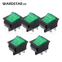 5Pcs Green Light 4Pin DPST ON-OFF Snap In Rocker Switch 16A 250V AC 25x31mm